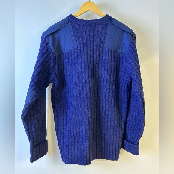 Vintage 90s Sportsmaster Wool Navy Blue Commando‎ Sweater Elbow Patches XL - Picture 3 of 9